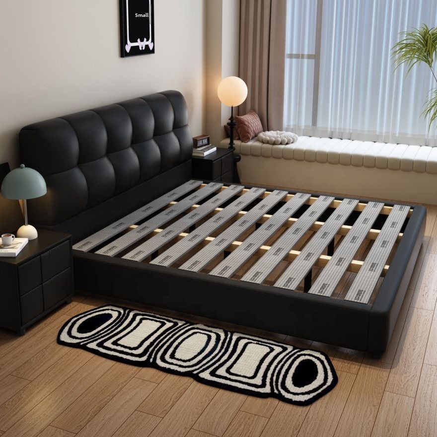 King Size Bed Frame With Storage Drawers - # Schwarzes Gestepptes Lederbett mit Stauraum