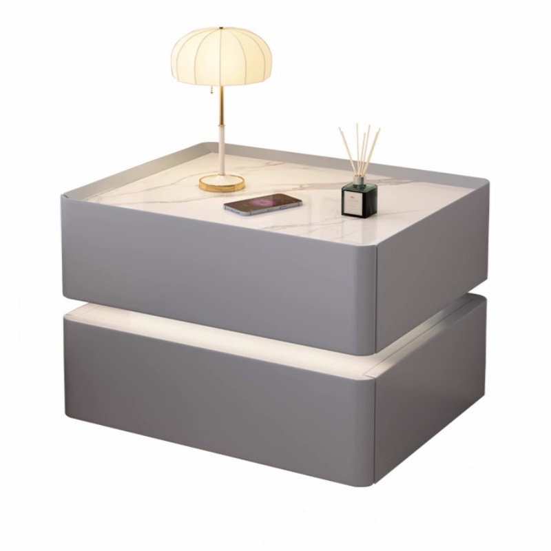 Solid Wood Nightstand 2 Drawers - Intelligenter Nachttisch aus massivem Holz, moderner