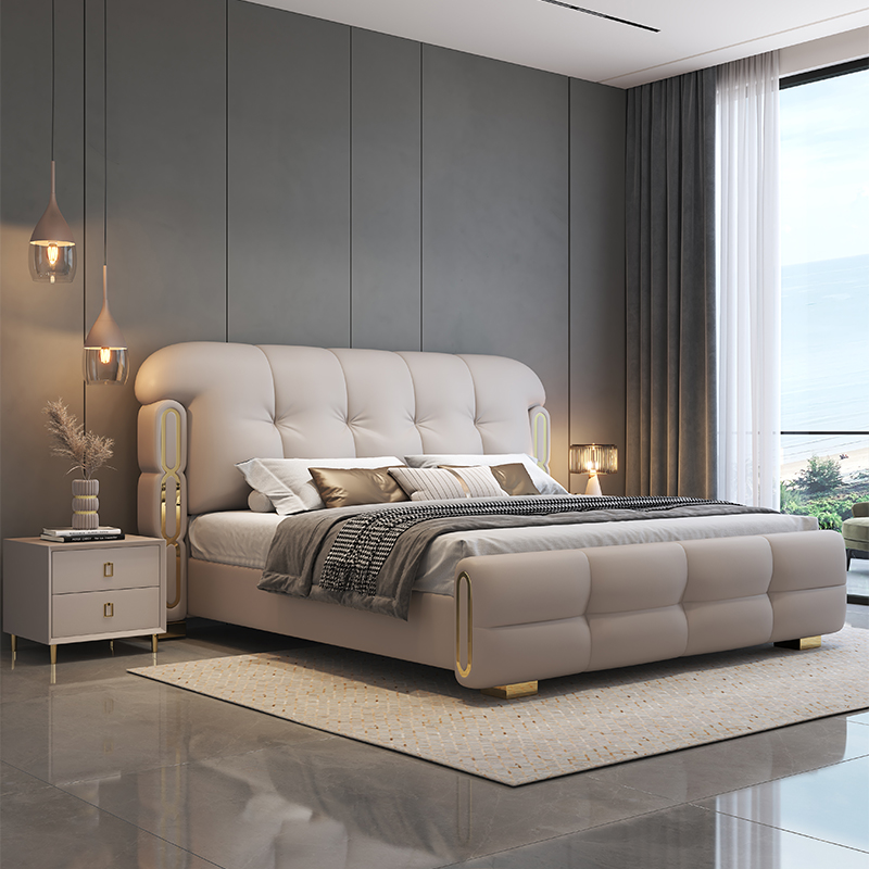 King Size Bed Frame With Storage Drawers - Modernes Luxuriöses Holz-Schlafzimmermöbel Weich Gepolsterte Betten