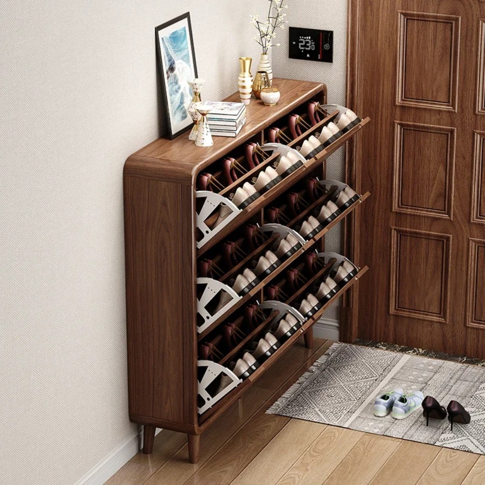 Shoe Rack Cabinet Narrow Entryway - Schmaler Schuhschrank mit Klapptür Rustikaler Holz-Schuhorganizer