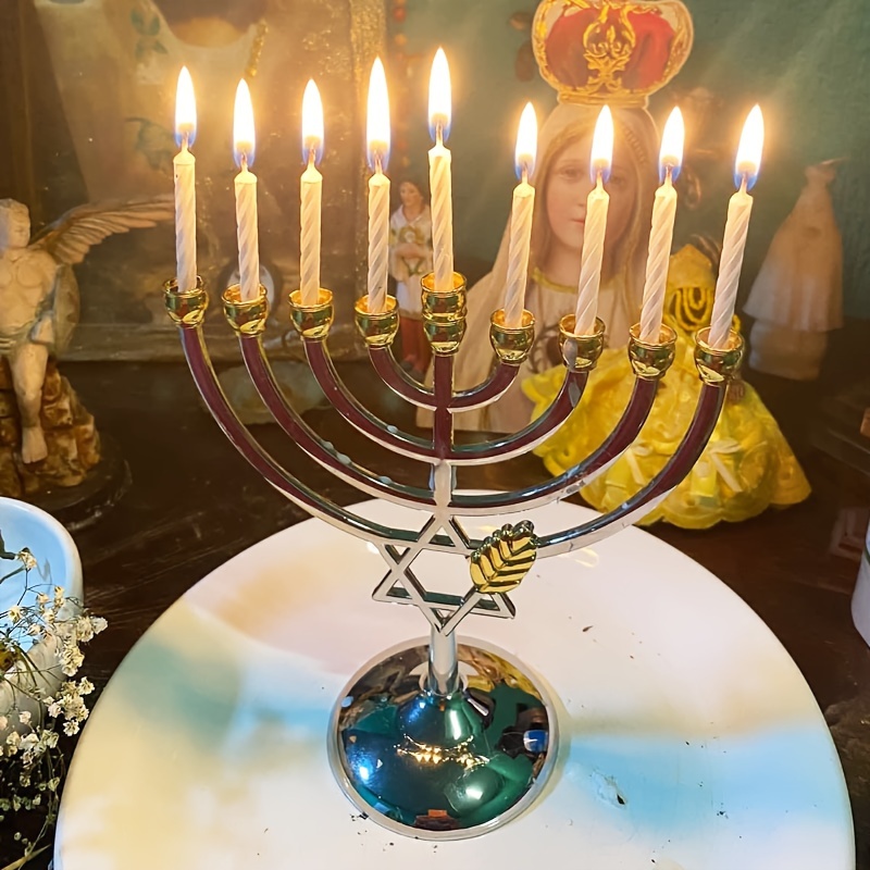 Tables - Chanukka-Menora 9-armiger Kerzenhalter Davidstern Metall-Chanukka-Kerzenständer Tischdekoration