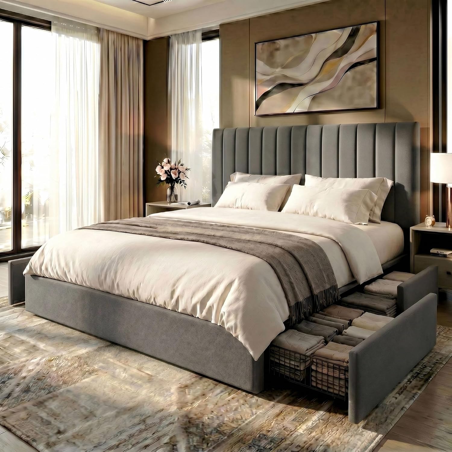 King Size Bed Frame With Storage Drawers - King-Size-Bettgestell mit 4 übergroßen Schubladen zur