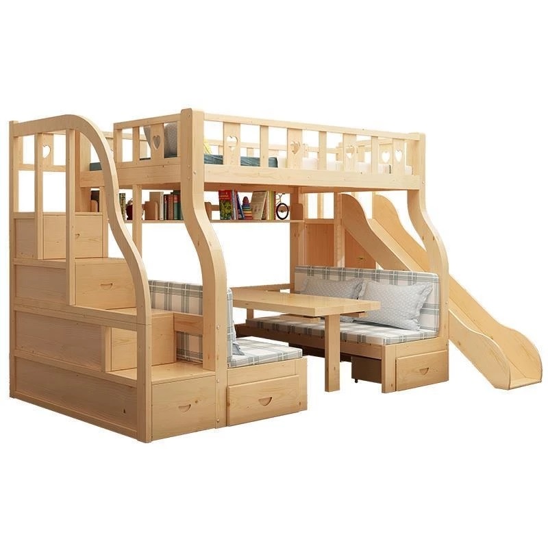 Bunk Bed With Stairs And Slide - -ForMultifunktions-Etagenbett aus massivem Holz mit Schubladen