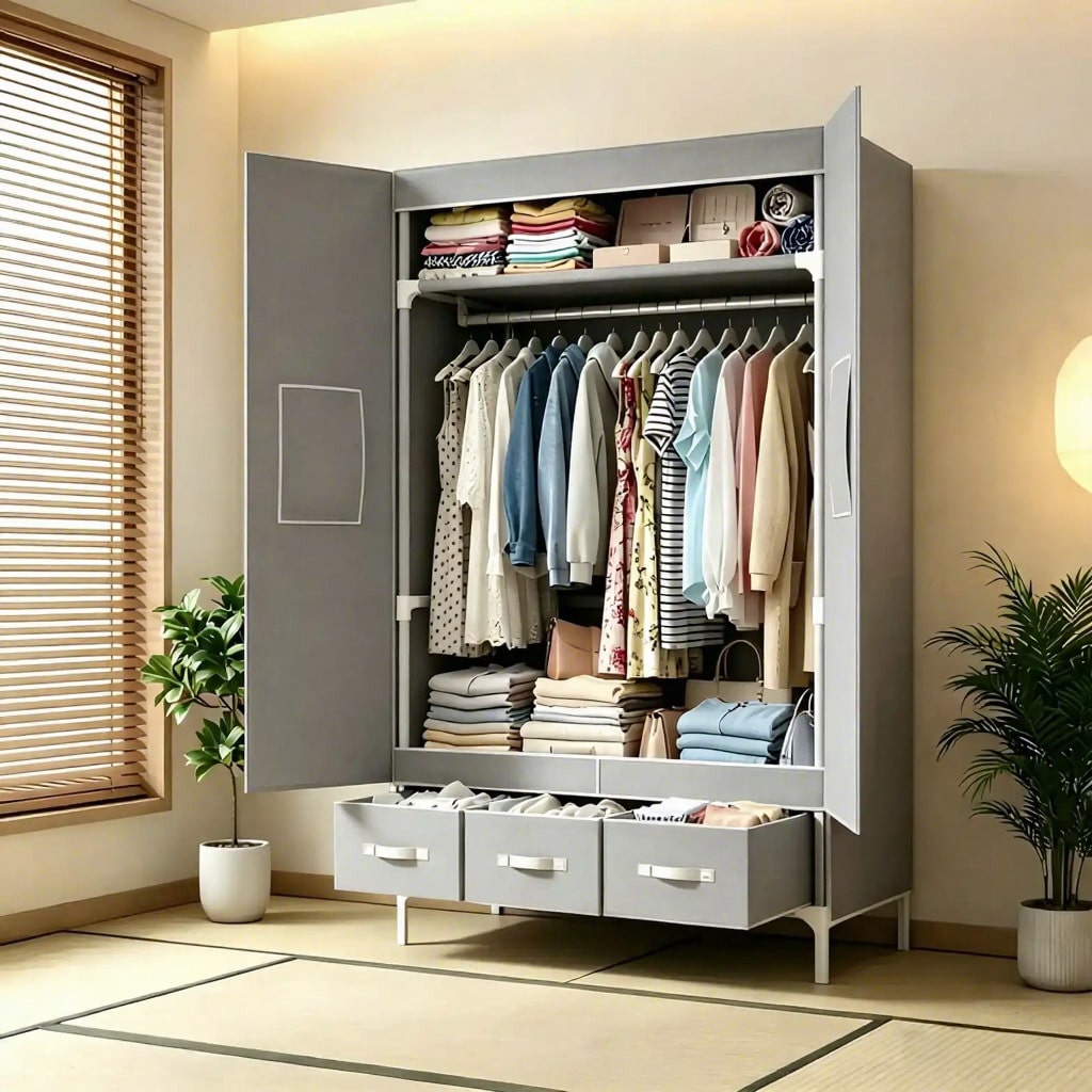 Wardrobe Closet Portable Fabric Cover - Tragbarer Kleiderschrank, 57,48 Zoll Kleiderorganizer mit