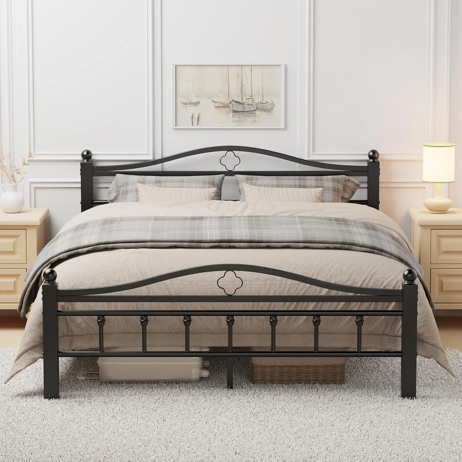 Canopy Bed Frame Metal Queen - Queen-Metallbettgestell mit Kopfteil | 1500LBS Hochleistungsfähig,