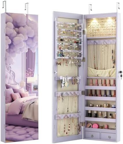 Full Length Mirror Jewelry Armoire - Wand- oder türmontierter Schmuckschrank mit 47,5-Zoll-Ganzkörperspiegel,