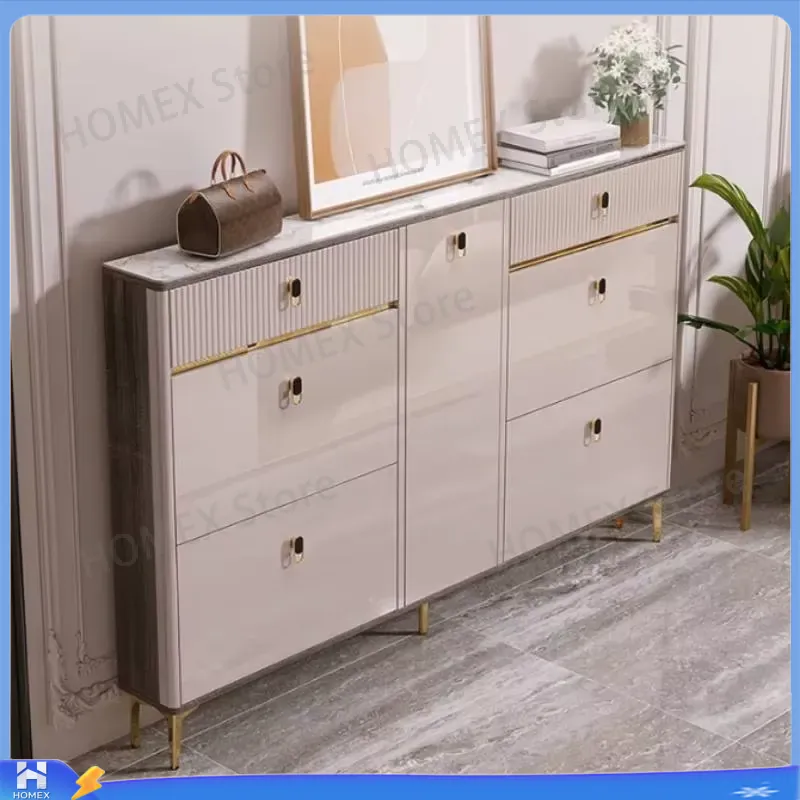 Shoe Rack Cabinet Narrow Entryway - Wasserdichter Schuhschrank mit Hocker, schmaler Schuhregal