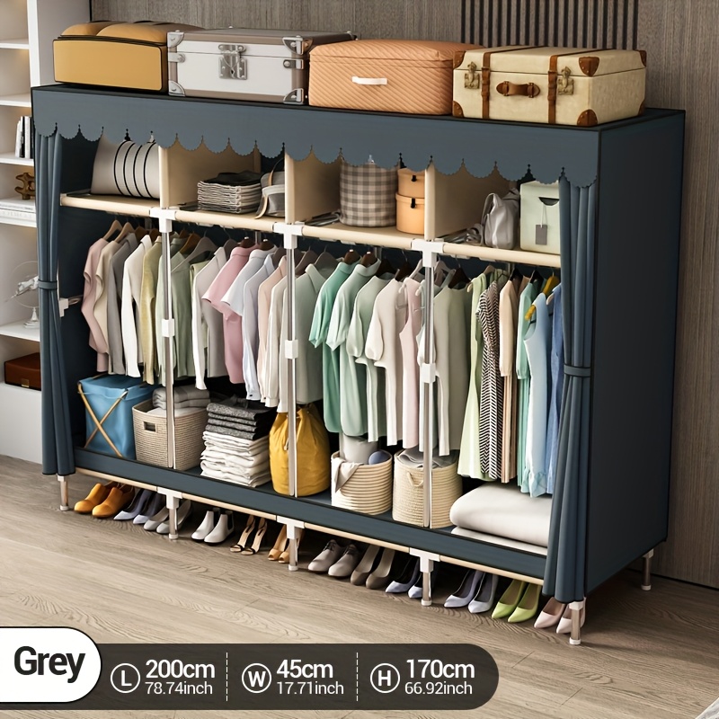 Wardrobe Closet Portable Fabric Cover - Tragbarer Schrank-Organizer mit Metallrahmen und Hängestangen,
