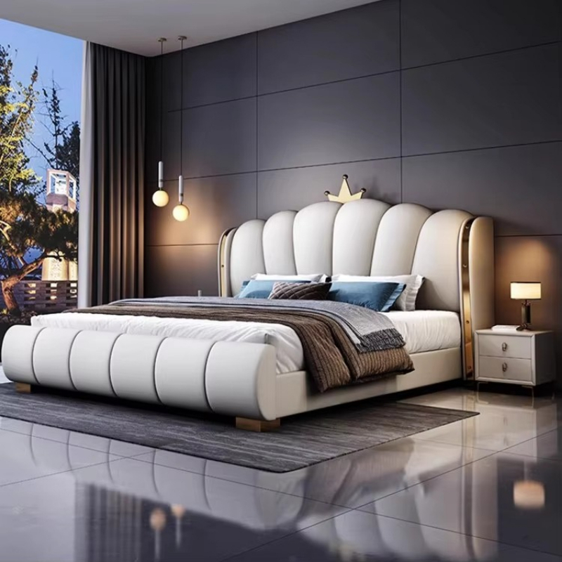 King Size Bed Frame With Storage Drawers - Modernes, luxuriöses Schlafzimmermöbel aus Holz, gepolstertes