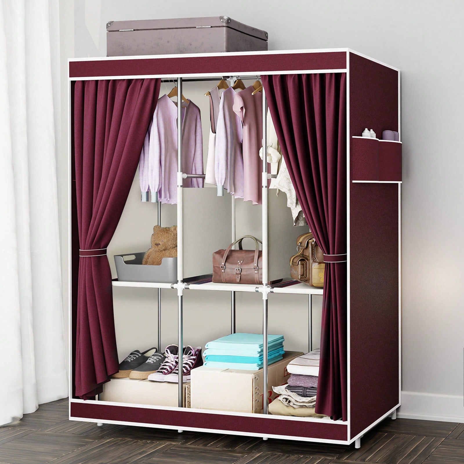 Wardrobe Closet Portable Fabric Cover - 65-Zoll tragbarer Kleiderschrank mit Regalen und