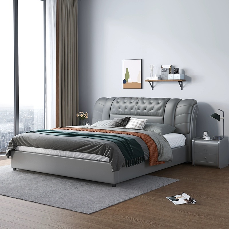 King Size Bed Frame With Storage Drawers - Möbelset Schlafzimmer Lederbett Nordisches Luxus-Design Gepolstertes