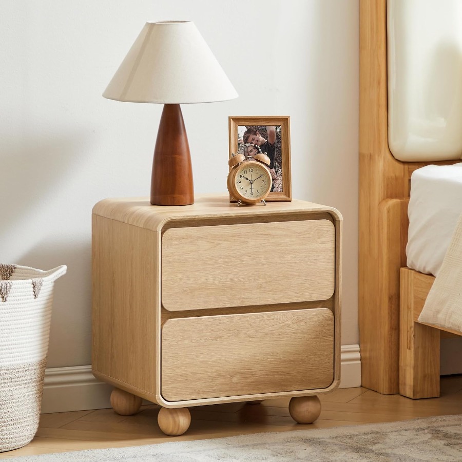Solid Wood Nightstand 2 Drawers - Kleiner Nachttisch mit 2 Schubladen für