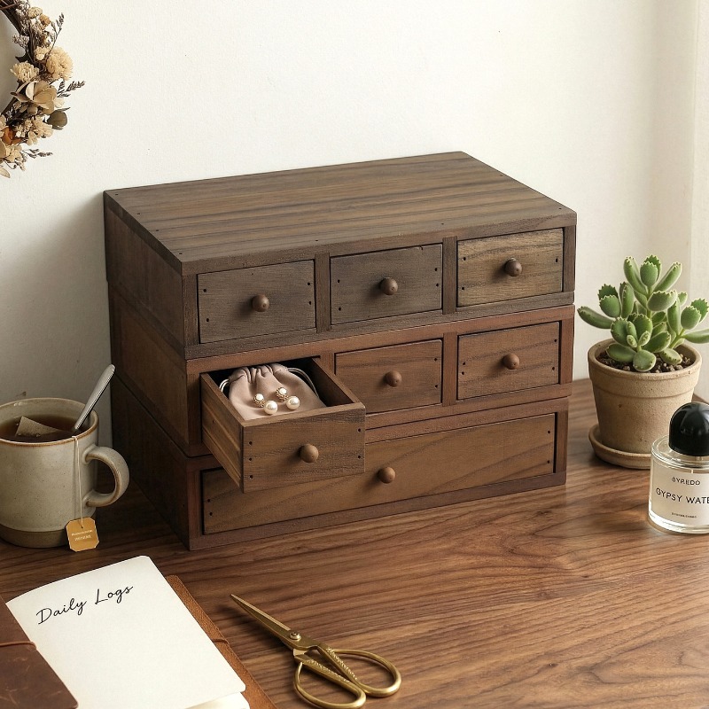 Storage - Hölzerne Desktop-Aufbewahrungsbox Monitor-Erhöhungsregal Schmuckschublade Mini-Schreibtisch-Organizer für