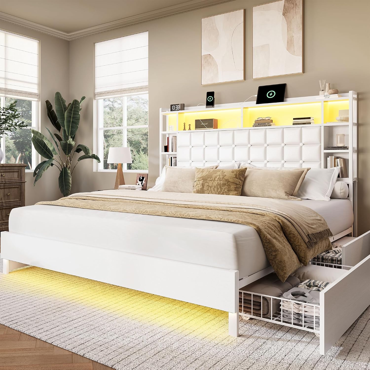 King-Size-Bettgestell aus Holz – King Size Bed Frame With Storage Drawers Bewertung und Preis