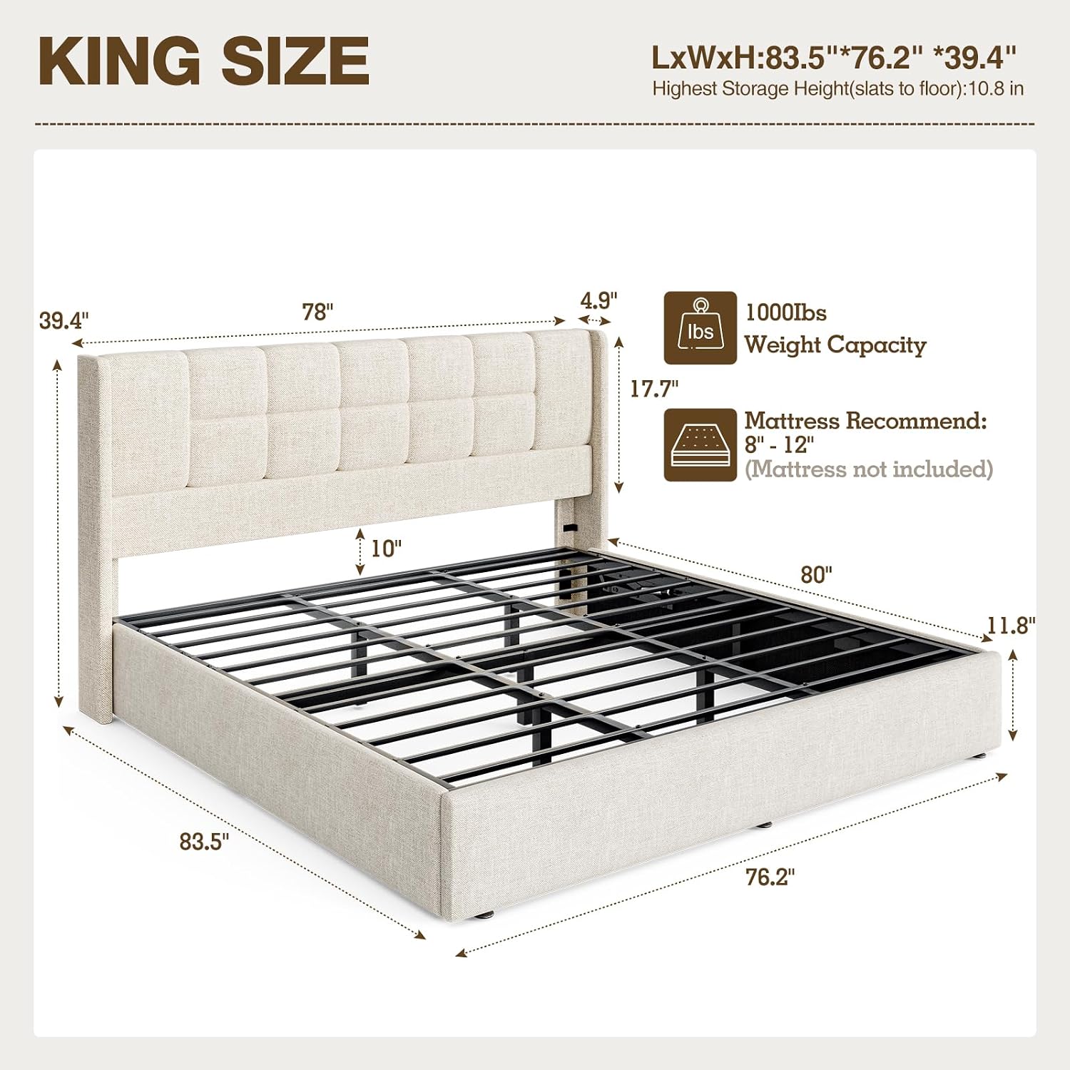 King-Bettgestell mit hydraulis – Gas Lift Storage Bed Hydraulic Bewertung und Preis