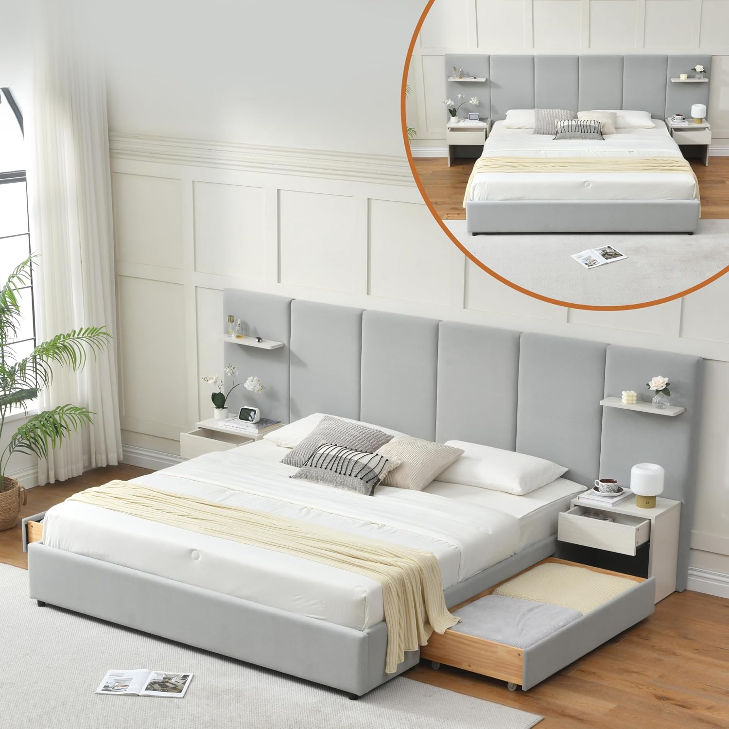 Kingsize-Bettgestell mit Staur – King Size Bed Frame With Storage Drawers Bewertung und Preis