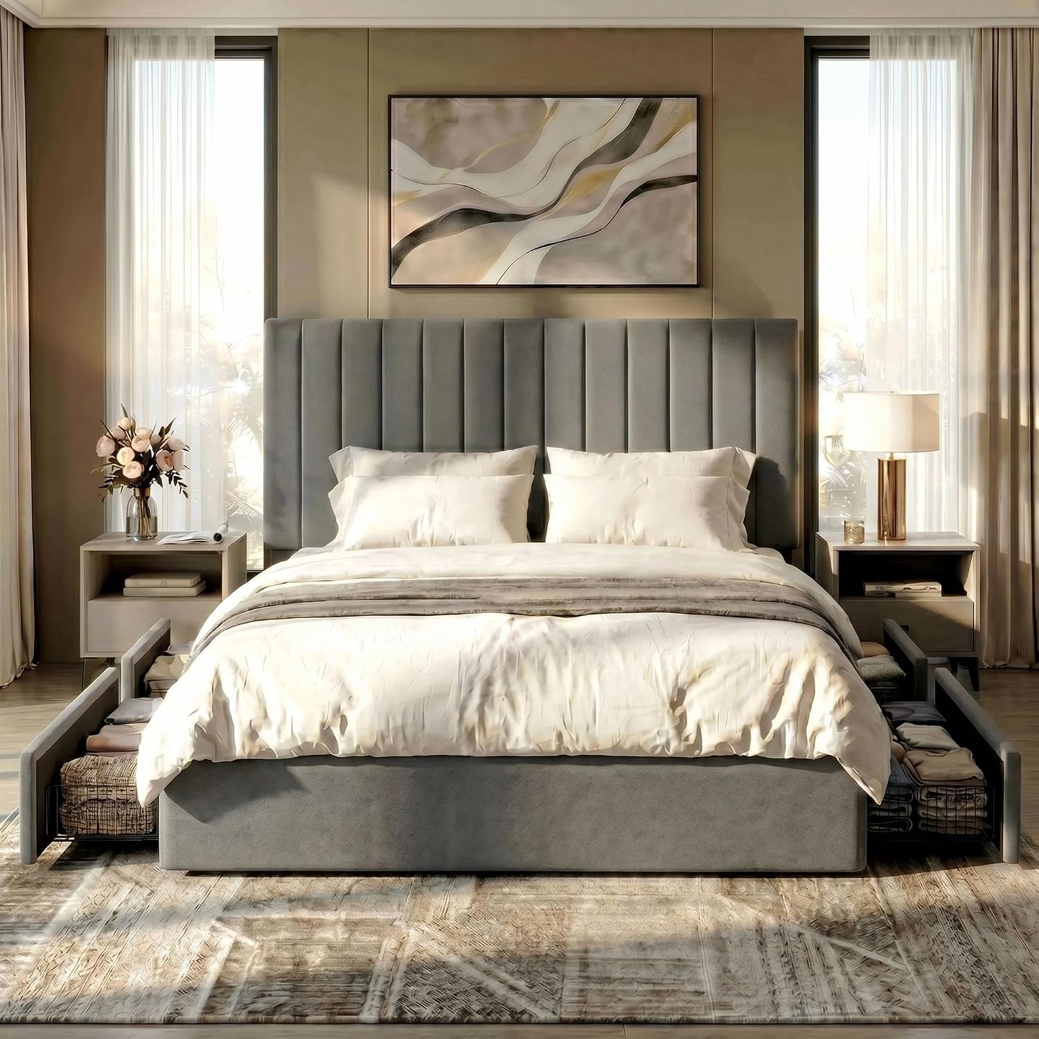 King-Size-Bettgestell mit 4 üb – King Size Bed Frame With Storage Drawers Bewertung und Preis