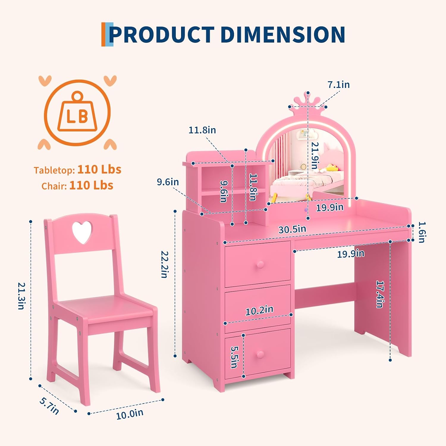 Kinderschminktisch mit beleuch – Dressing Table Vanity With Lighted Mirror Bewertung und Preis