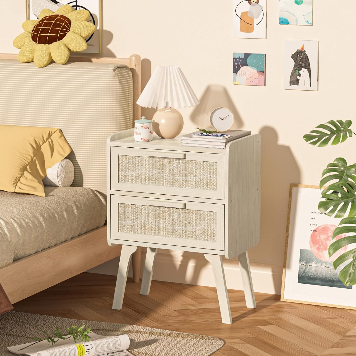 Rattan-Nachttisch-Set mit 2 Sc – Solid Wood Nightstand 2 Drawers Bewertung und Preis