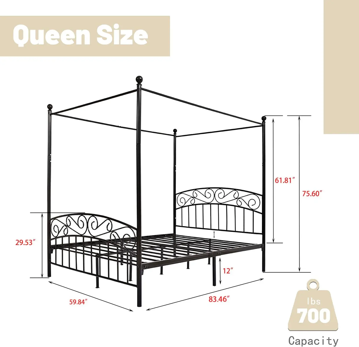 Queen-Size-Himmelbettgestell,  – Canopy Bed Frame Metal Queen Bewertung und Preis