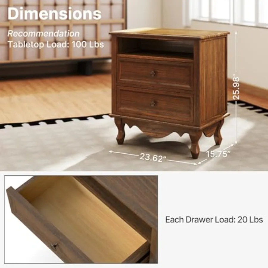 Nachttisch aus Massivholz, kom – Solid Wood Nightstand 2 Drawers Bewertung und Preis